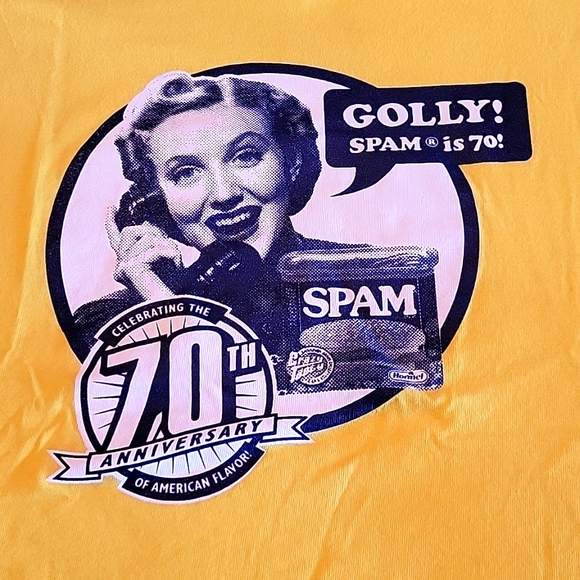 Large unisex SPAM tshirt in yellow 70th anniversary - Picture 1 of 3